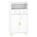 Costway meuble salle de bain avec 2 tiroirs 2 portes compartiment ouvert tagre rglable pieds en mtal ...