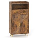 Costway meuble salle de bain avec 2 tiroirs 2 portes compartiment ouvert tagre rglable pieds en mtal ...