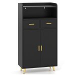 Costway meuble salle de bain avec 2 tiroirs 2 portes compartiment ouvert tagre rglable pieds en mtal ...