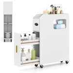 Costway meuble toilettes wc rangement etroit avec tiroir coulissant bote  mouchoirs porte - balayette ...