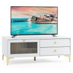 Costway meuble tv pour tv 55 avec porte et 2 tiroirs porte en verre tremp� rabattable pour salon chambre ...
