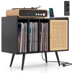 Costway meuble vinyle avec prise rangement vinyle pour 220 albums rangement cd / dvd manga pour salon ...