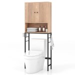 Costway meuble wc au - dessus des toilettes avec 2 portes etag�re r�glable barre inf�rieure r�glable ...