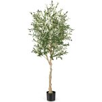 Costway olivier artificiel plante artificielle en pot h - 182 cm 1296 feuilles en soie 72 fruits d�coration ...