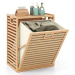 Costway panier � linge en bambou 68�l - bac en tissu amovible et pliablepour salle de bain buanderie ...