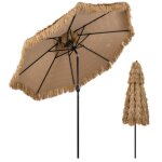 Costway parasol de plage en paille pe style hawaen 299 x 299 x 270 cm - inclinaison rglable 30 - 8 ...