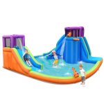 Costway parc aquatique gonflable - double toboggan avec 4 arroseurs et 2 pistolets  eau et piscine  ...