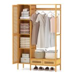 Costway dressing penderie en bambou portant � v�tements robuste - cannage tringle �tag�re de rangement ...