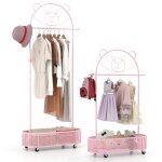 Costway portant � v�tements mobile pour enfant 3 hauteurs r�glables panier de rangement inf�rieur 4 roulettes ...