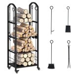 Costway porte - bches roulant  4 niveaux avec 4 kits pour chemine - chariot range buche interieur ...