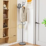 Costway porte manteau sur pied 175 cm porte manteau perroquet en m�tal 8 crochets base lest�e gris