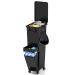 Costway poubelle de cuisine 30 l tri selectif - 3 bac - tiroir centrals pour rangement les support sac ...