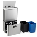 Costway poubelle cuisine 56 l automatique capteur mouvement tri selectif 3 bacs - acier inoxydable finition ...
