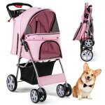 Costway poussette buggy pliable animaux 4 roues charge 15 kg chariot pour chat chien avec porte - gobelet ...