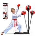 Costway sac de frappe punchingball avec hauteur adjustable 85 - 130cm pompe et gants de boxe inclus pour ...