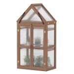 Costway serre de jardin avec 2 porte toit ouvrant �tag�res r�glables bois de sapin pour jardin balcon ...