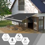 Costway store banne de balcon rtractable 3, 6 x 3m avec tissu rsistant aux uv et  l'eau cadre aluminium ...