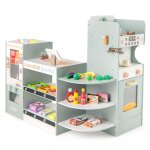 Costway supermarch en bois pour enfants 30 accessoires avec distributeur automatique comptoir de caisse ...