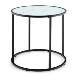 Costway table d?appoint ronde en verre de 50 cm avec cadre en m�tal plateau en verre imitation marbre ...