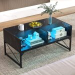 Costway table basse avec lumires led plateau en faux marbre verre tremp tlcommande incluse 4 cubes ...