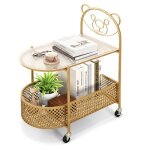 Costway table basse mobile en verre à 2 niveaux avec motif ours cadre en métal roulettes verrouillables ... Costway table basse mobile en verre à 2 niveaux avec motif ours cadre en métal roulettes verrouillables ...