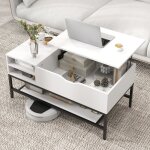 Costway table basse avec plateau relevable compartiment cach� et etag�re de rangement amovible pour chambre ...