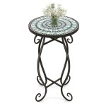 Costway table basse ronde de jardin avec plateau mosaque en carreaux de cramique, table d'appoint d'extrieu ...