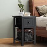 Costway table de chevet table de nuit meuble de rangement avec 1 tiroir + 1 panier pour chambre salonbalcon ...