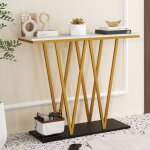 Costway table console effet marbre - style scandinave g�om�trique - 100 x 30 x 79 cm (l x l x h) cadre ...