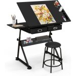 Costway table  dessin avec tabouret inclinable 0   60  6 niveaux - 2 tiroirshauteur ajustable 115 ...