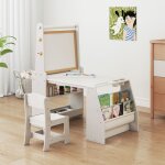 Costway table enfant avec chevalet 3 en 1 et chaise - tableau blanc et noir rouleau de papier 2 �tag�res ...