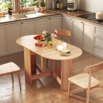 Costway table extensible salle � manger pour 4 - 7 - convertible avec 2 rallonges semi - ovales et base ...