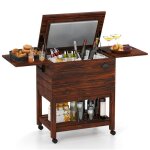 Costway table � glaci�re 51l roulette en bois de sapin et cypr�s cool bar plateau relevable isothermique ...