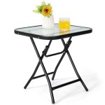 Costway table de jardin bistro pliante 46, 5x46, 5x42 cm en verre et acier pour intérieur extérieur patio ... Costway table de jardin bistro pliante 46, 5x46, 5x42 cm en verre et acier pour intérieur extérieur patio ...