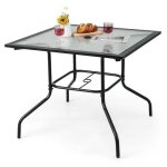 Costway table de jardin carre en verre tremp - trou de parasol 38mm pour 4 personnes - table d'appoint ...