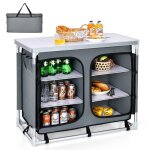 Costway table de jardin pliable avec 3 �tag�res cuisine armoire pliante de camping avec cadre en aluminium ...