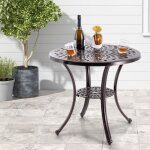 Costway table de jardin ronde 79 cm en fonte d'aluminium, table d'appoint avec trou pour parasol, repose ...