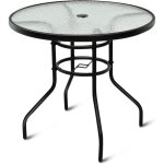 Costway table de jardin ronde en verre tremp avec trou de parasol, plateau  80 cm, pour bistro patio ...