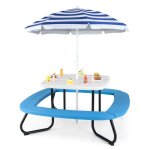 Salon de jardin pour 8 enfants costway - 1 table et 4 bancs ext�rieur avec parasol amovible table de ...