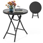 Costway table pliante de jardin 46 cm plateau en verre tremp table ronde pour intrieur extrieur pour ...