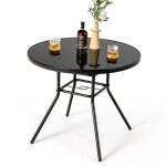 Costway table ronde de jardin de 86 cm verre tremp trou pour parasol 35 cm cadre en mtal robuste pour ...