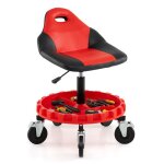 Costway tabouret datelier avec 5 roulettes plateau porte - outils si�ge pneumatique hauteur r�glable ...
