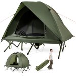 Costway tente de camping pliable pour 2 personnes avec lit couchage surlev sac portable  roues 2 portes ...