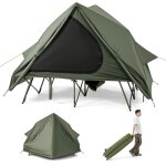 Costway tente de camping pliable 2 personnes - lit de couchage sur�lev� - sac � roulettes portable - ...