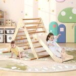 Costway toboggan 2 en 1 en bois de h�tre solide structure stable charge 50kg pour enfants 1 an + naturel ...