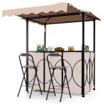 Costway tonnelle de barbecue 3 pi�ces - table de bar&2 chaises pliables avec �tag�res de rangement en ...