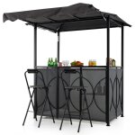 Costway tonnelle de barbecue 3 pices - table de bar&2 chaises pliables avec tagres de rangement en ...