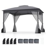 Costway tonnelle de jardin 300 x 365 cm avec parois en filet - gazebo imperm�able double toit pour terrasse ...