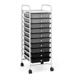 Costway tour de rangement� roulettes - 10 tiroirs 325 x 37 x 86 cm format a4 et lettre gris et noir