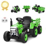 Costway tracteur electrique enfant 12v 3 vitesses - remorque et tlcommande 2. 4g, eclairage led, klaxon, ...